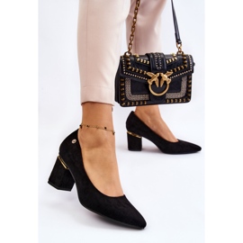 PS1 Klasične cipele na visoku petu od brušene kože s crnim ukrasom Derren crna 2