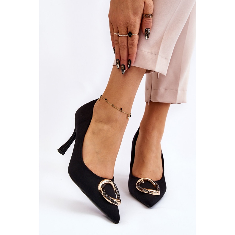 PS1 Elegantne visoke potpetice s modernim crnim skupocjenim ukrasom crno 1