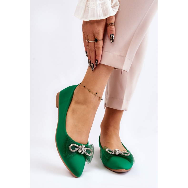 PS1 Ženske balerinke na špic s ukrasnom mašnom Zelene svjetleće zelena 1