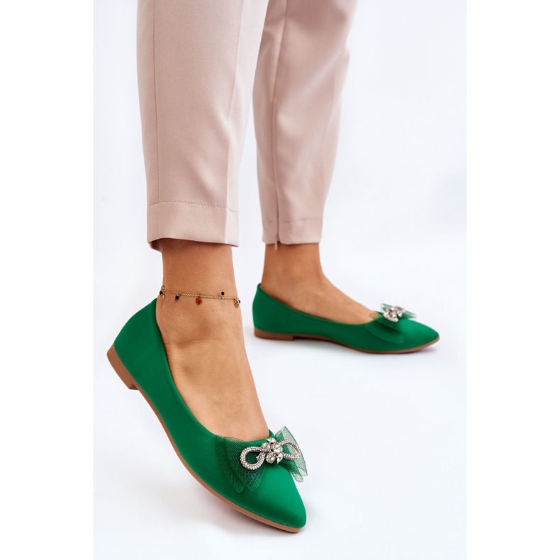 PS1 Ženske balerinke na špic s ukrasnom mašnom Zelene svjetleće zelena 2