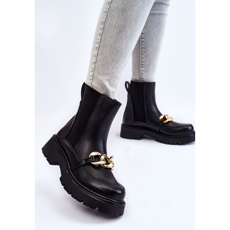 PG1 Ženske tople čizme s prednjim ukrasom Black Tilda crna 2