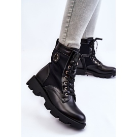 PG1 Ženske trapper čizme na vezanje s toplom crnom Nomi crna 2