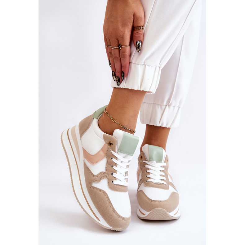 PG1 Ženske sportske cipele na wedge bijele i bež boje Neva bijela 1
