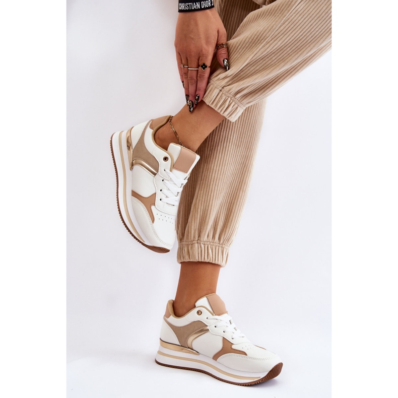 PG1 Modne ženske sportske cipele na wedge bijele i bež boje Yuki bijela 2