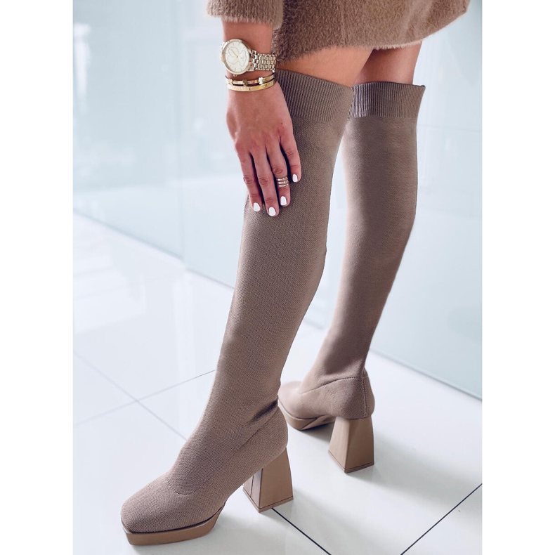 PA1 Čizme s visokom petom Hilary Khaki bež 2