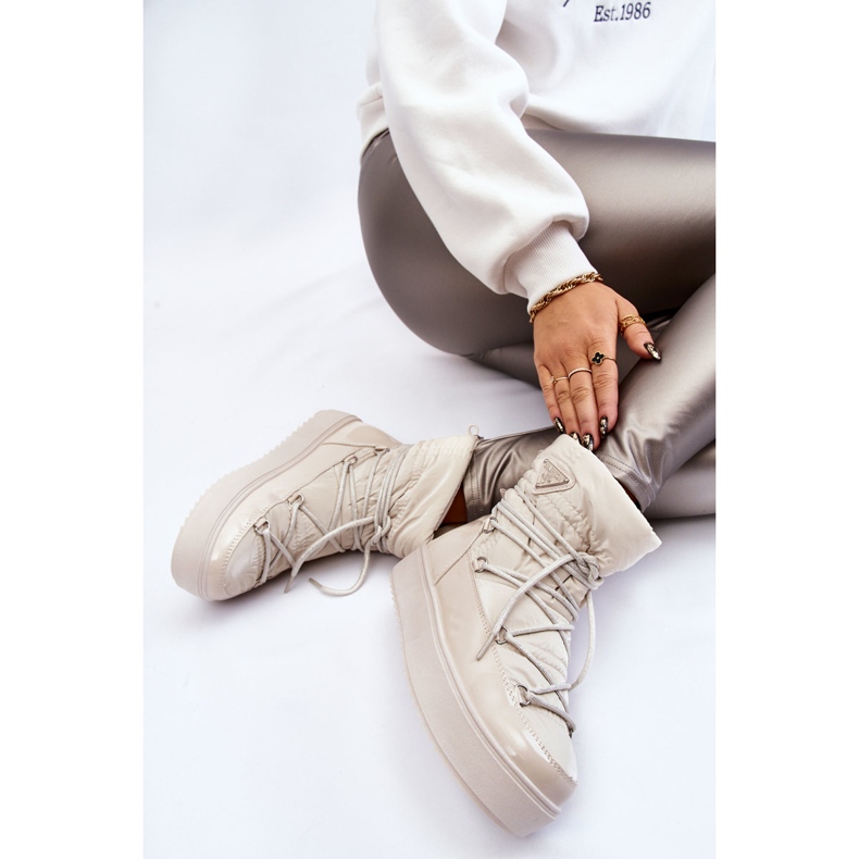 PM1 Ženske modne čizme za snijeg na vezanje svijetlo bež boje 1