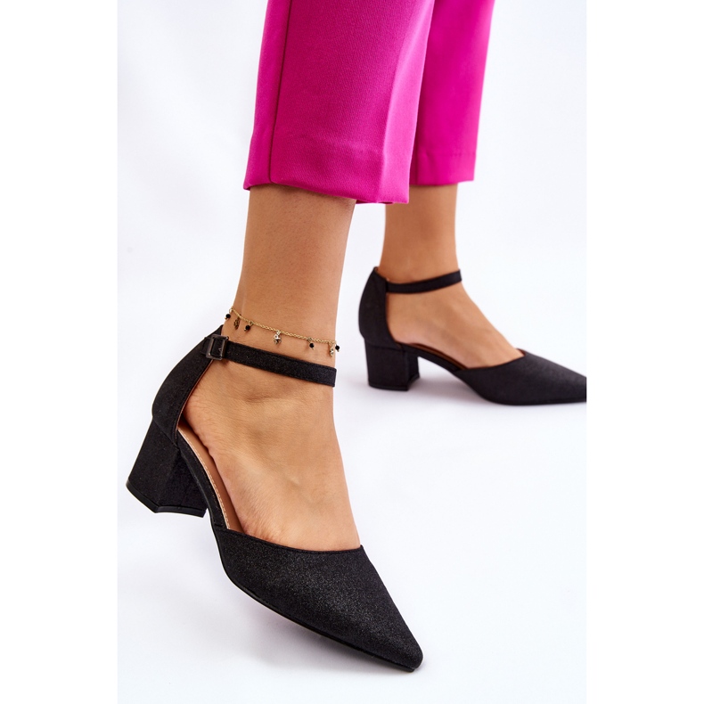 PG1 Moderne svjetlucave cipele na nisku petu crne Leilany crna 2