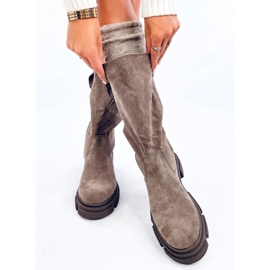 Ženske ravne kaki čizme bež 1