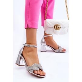 PA1 Sandale na nisku petu sa kamenčićima Silver Monra srebro 2