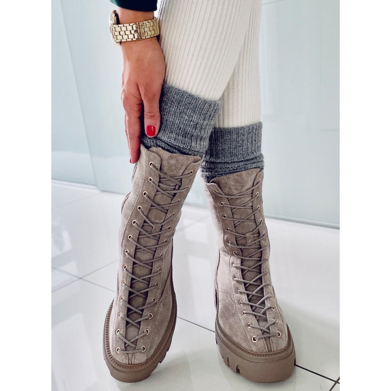 BM Wayne Khaki ženske čizme na vezanje bež siva 1