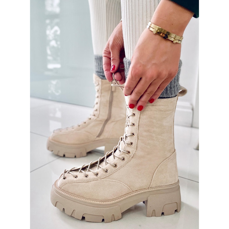 BM Wayne Beige ženske čizme na vezanje bež 1