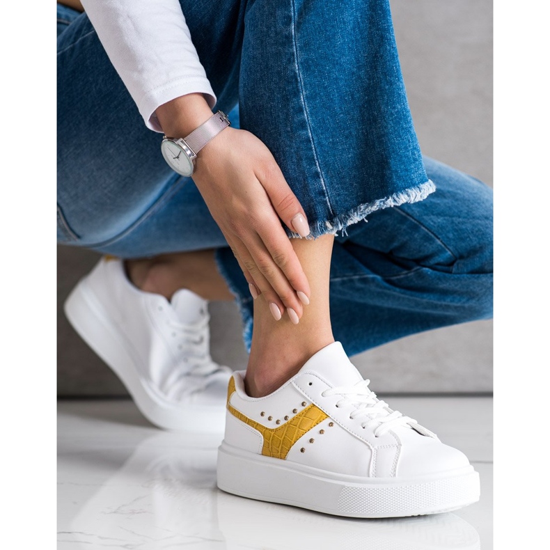 SHELOVET Ležerne tenisice od eko kože bijela žuta boja 2