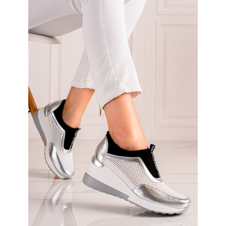 VINCEZA ažurne tenisice bijela srebro 2