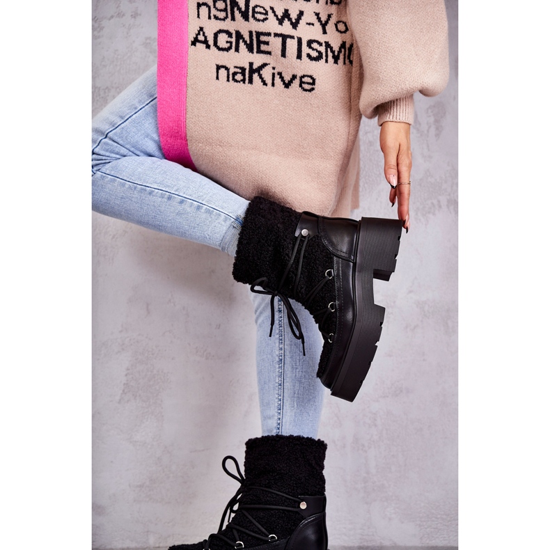 Ženske čizme C-275 čizme za snijeg s ovčijom kožom, crne crna 2