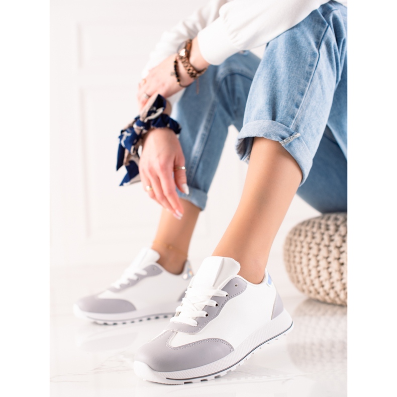 TRENDI Klasične sportske cipele od eko kože bijela siva 2