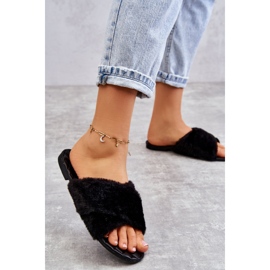 Ženske ravne potpetice s krznom crne Lussie crno 2