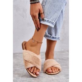 PA1 Ženske ravne potpetice s golim krznom Lussie bež 1