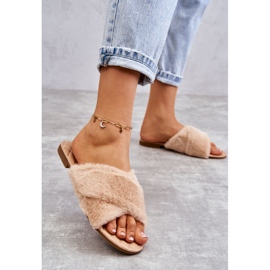 PA1 Ženske ravne potpetice s golim krznom Lussie bež 2