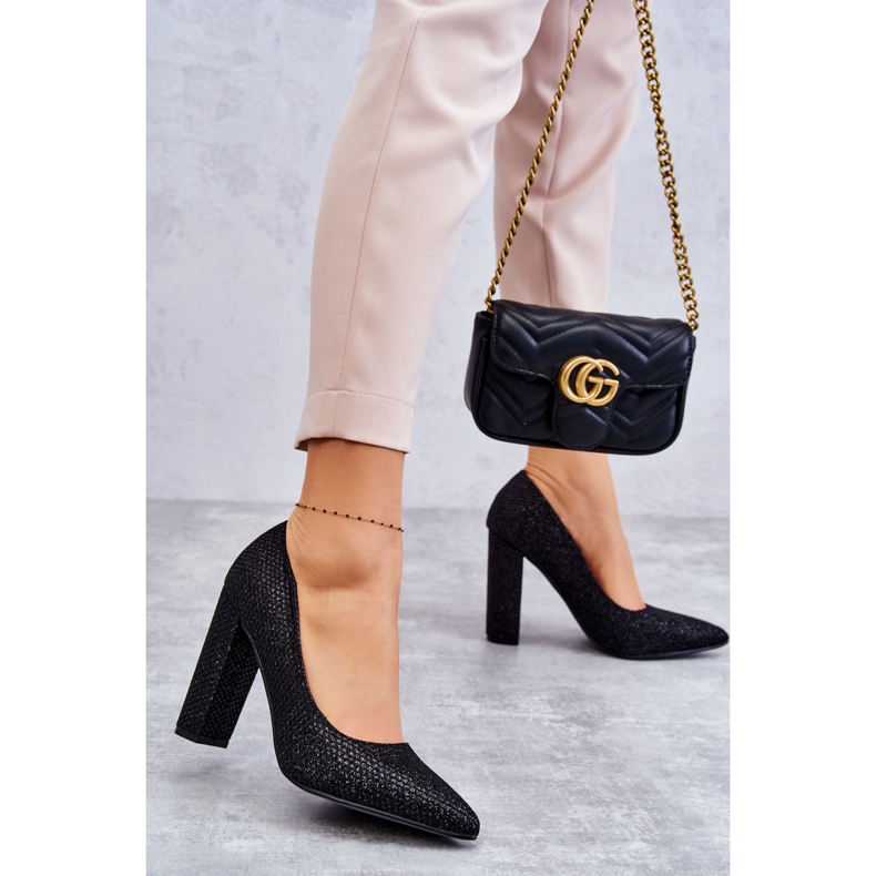 Sjajne cipele na petu Crne Elmira crna 2