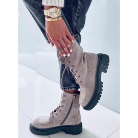 Roisin kaki čizme od brušene kože na vezanje bež 2