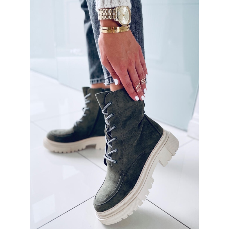 Roisin Green čizme od brušene kože na vezanje zelena 2