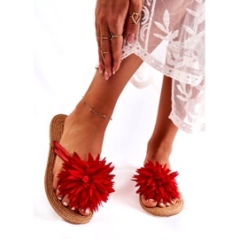 WJ1 Ženske japanke s ukrasom od tkanine Eviana crvene boje crvena 3