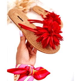 WJ1 Ženske japanke s ukrasom od tkanine Eviana crvene boje crvena 2