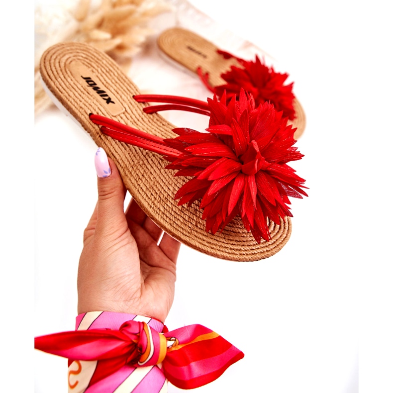 WJ1 Ženske japanke s ukrasom od tkanine Eviana crvene boje crvena 2