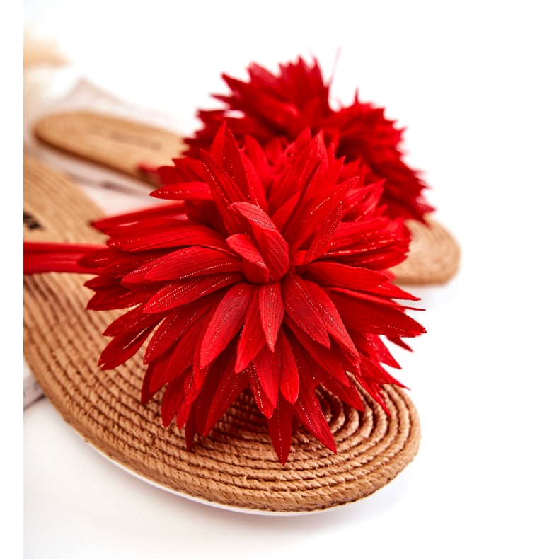 WJ1 Ženske japanke s ukrasom od tkanine Eviana crvene boje crvena 1