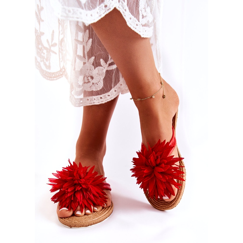 WJ1 Ženske japanke s ukrasom od tkanine Eviana crvene boje crvena 4