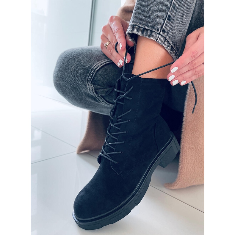 PA1 Lavey Crne antilop čizme na vezanje crna 2