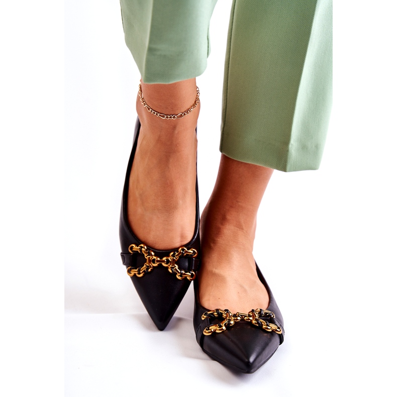 WS1 Ženske balerinke u špicu s crnim Carlos ornamentom crna 5