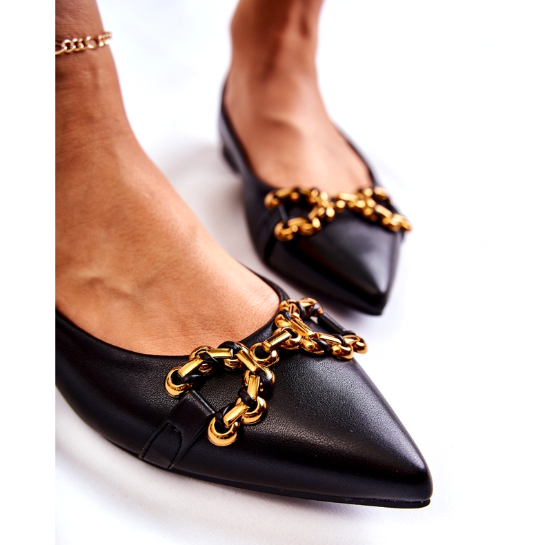 WS1 Ženske balerinke u špicu s crnim Carlos ornamentom crna 2