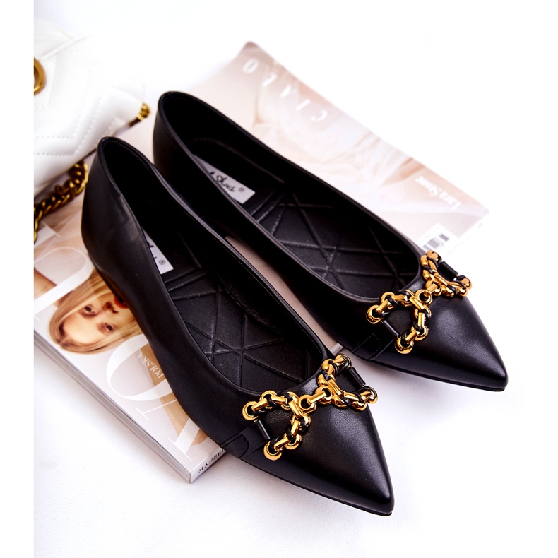 WS1 Ženske balerinke u špicu s crnim Carlos ornamentom crno 4