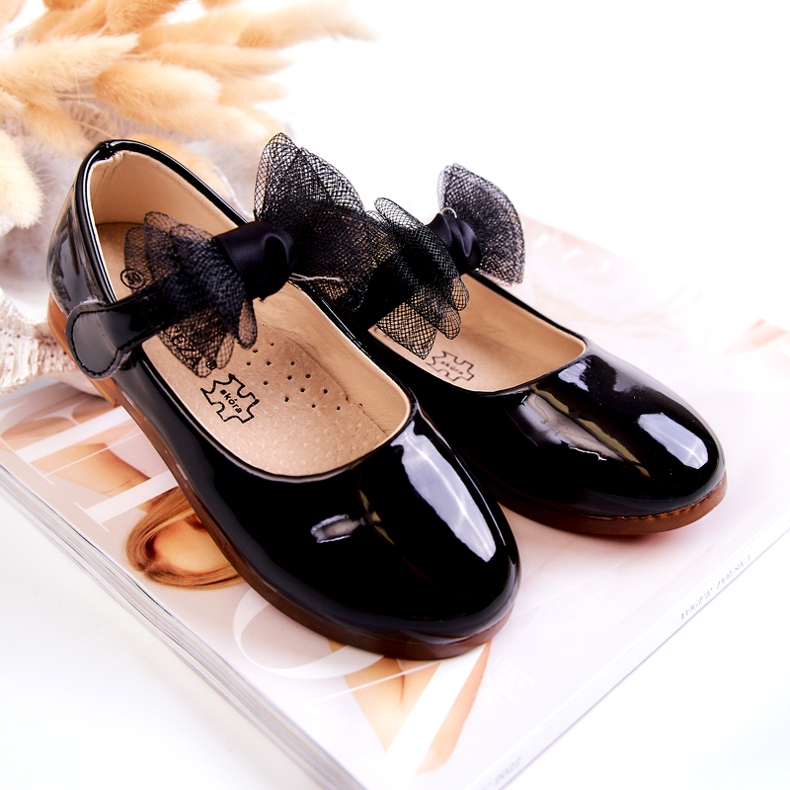 Vinceza Lakirane dječje balerinke na čičak i mašnu, crne crna 3