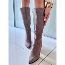 PA1 Farrah kaki čizme s petom od brušene kože bež siva 2