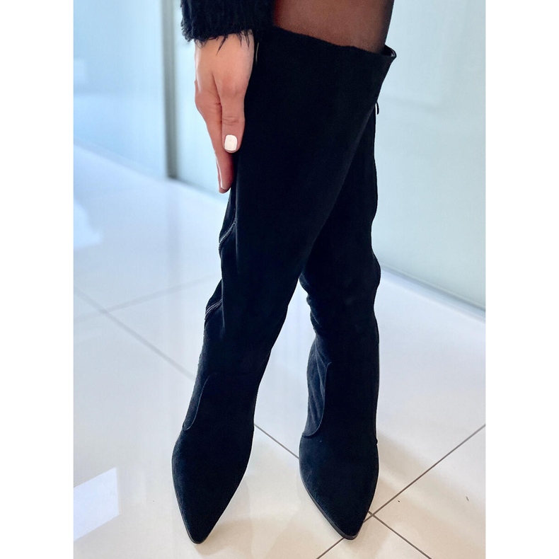 PA1 Farrah crne čizme s petom od brušene kože crna 2