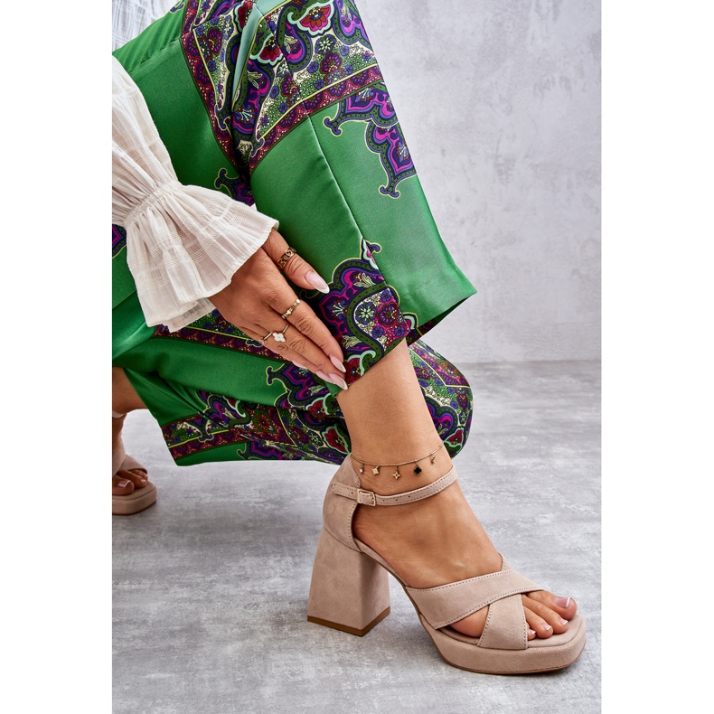 Lewski Shoes Ženske sandale od brušene kože s cipelama na lijevoj peti 3221 Bež smeđa 2