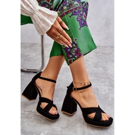 Lewski Shoes Ženske antilop sandale na visoku petu Leski Shoes 3221 crne crno 1