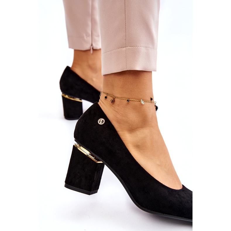 PS1 Klasične cipele na visoku petu od brušene kože s crnim ukrasom Derren crna 2