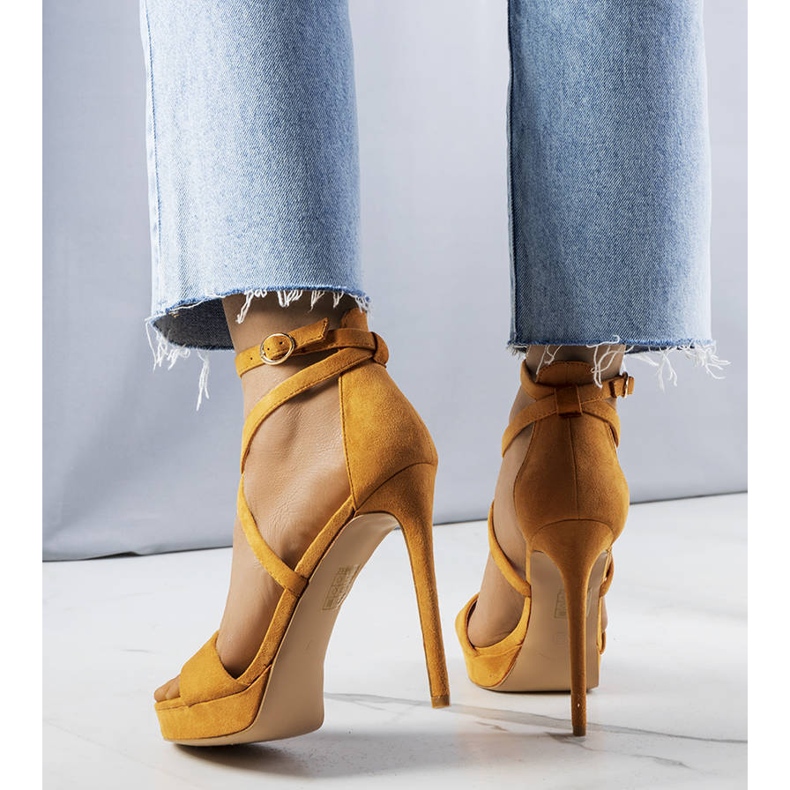 PA1 Camel sandale na visoku petu iz Doriana smeđa žuta boja 1