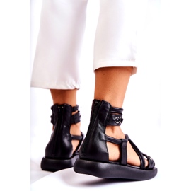 Kožne sandale na platformi Maciejka 05559-01 crne crno 2