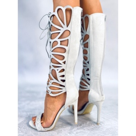 BM Miranda Grey stiletto gladijator sandale siva 1