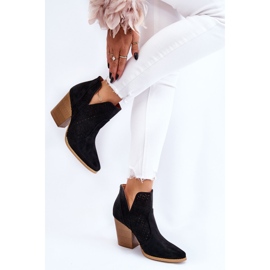 PM1 Ženske čizme na visoku petu od brušene kože ažur crne nijanse crna 2