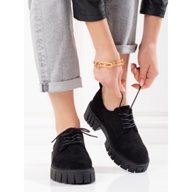 Ženske cipele na vezanje od brušene kože Shelovet crne crno 1