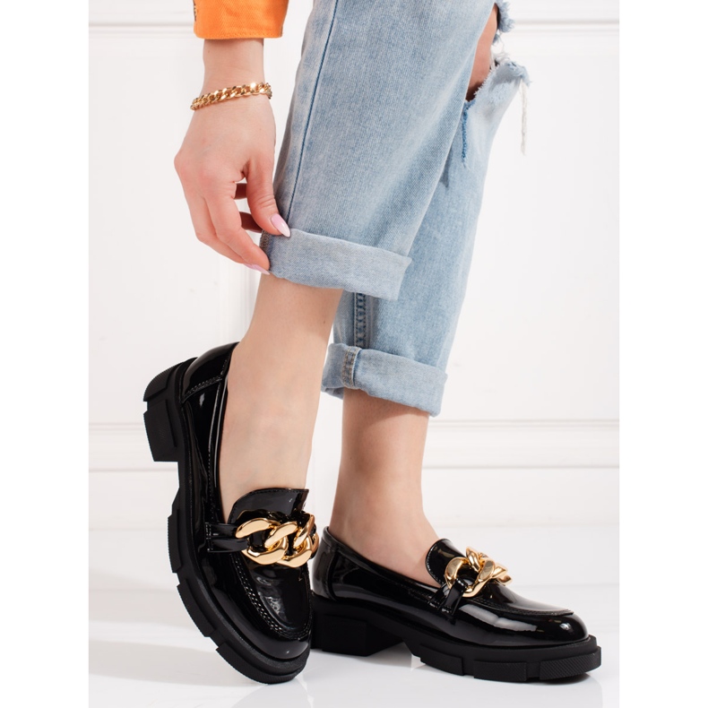 Goodin Ženske crne cipele Shelovet sa zlatnim lancem crna 1