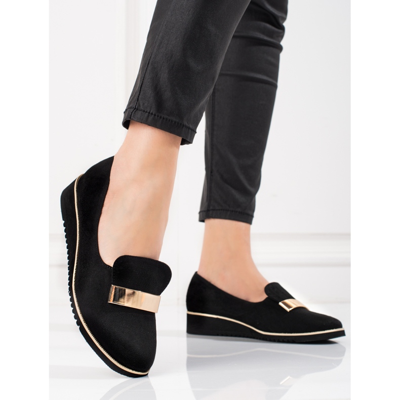 Lagane ženske cipele Shelovet sa zlatnim ukrasima od brušene kože crno 1