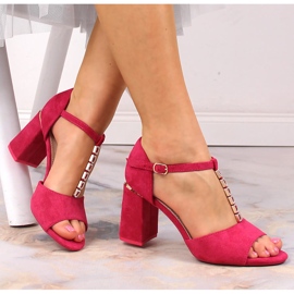 Ženske sandale od brušene kože na stupu s fuksija cirkonima Vinceza 20195 ružičasta 1