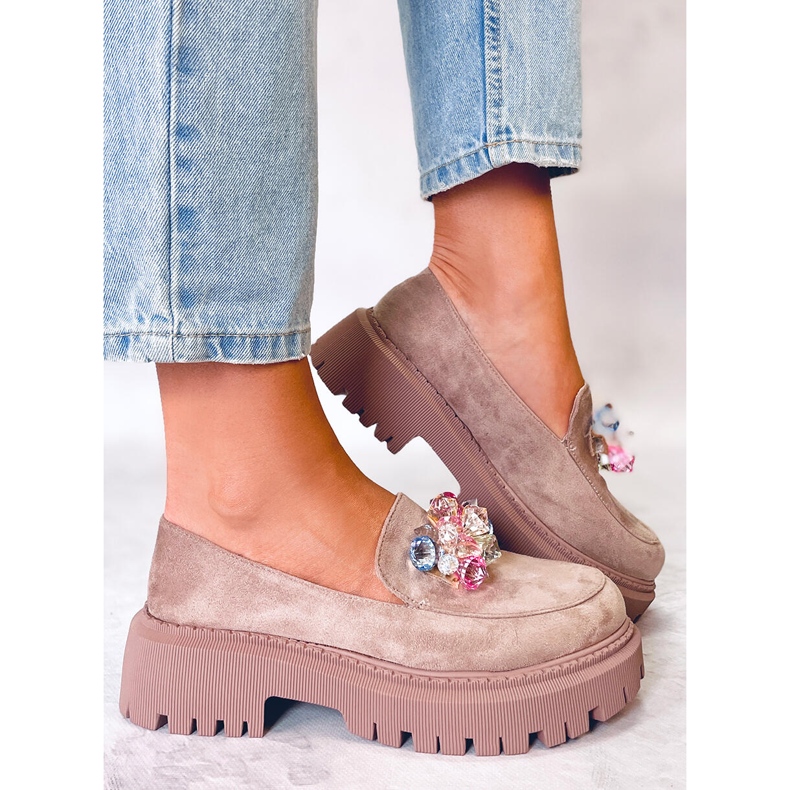 PA1 Stefani kaki mokasine s platformom s perlama bež 1