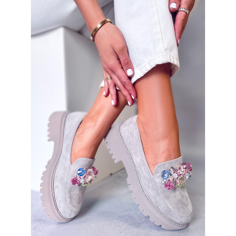 PA1 Stefani Grey mokasine s platformom s perlama siva 1